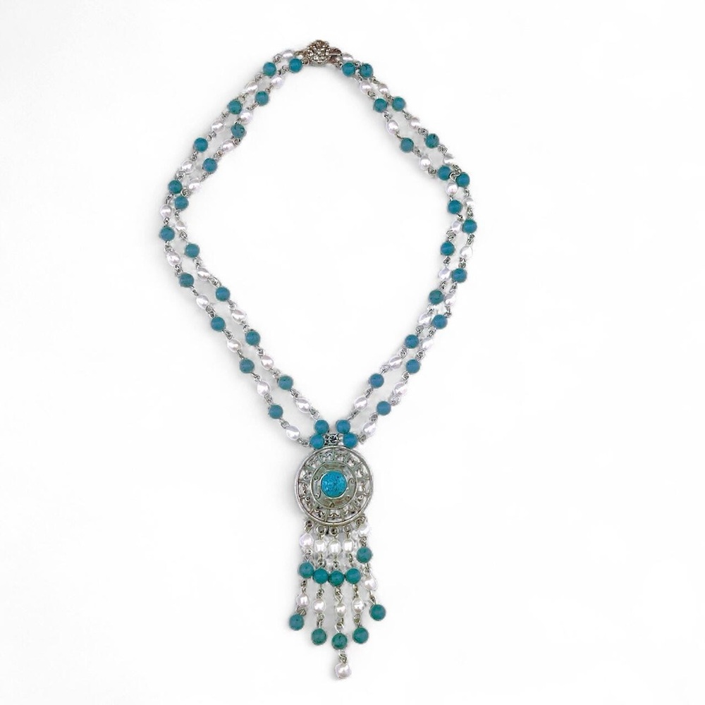 Bohemian Turquoise Silver Medallion Necklace